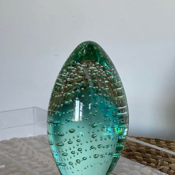 Pear Shaped Bubble Glass Paperweight in Blue/Green - Picture 2 of 6